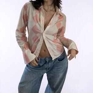 Y2K Central Park Pink Argyle Button Down Shirt Cotton Preppy Medium